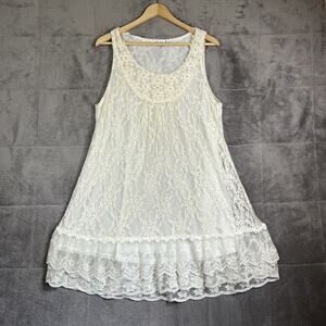 Pretty Angel Dress Size XL Cream Linen Blend Crochet Lace Swing Fairy Coquette
